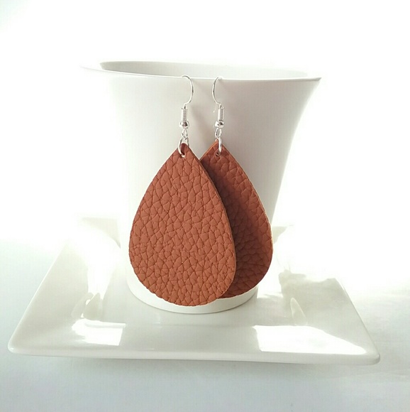 Jewelry - Tan Brown Faux Leather Teardrop Earrings